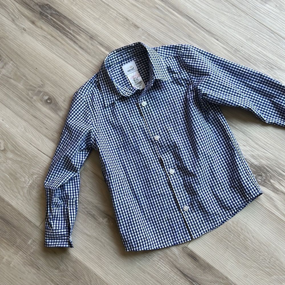 Special Editions Blue & White Checkered Button Down Shirt Church Dress Size 5T